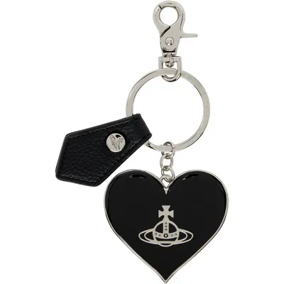Vivienne Westwood Mirror Heart Orb Keychain In Aw26-n403 Black Pu G