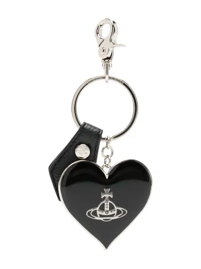 Vivienne Westwood Mirror Heart Orb Keychain In Black