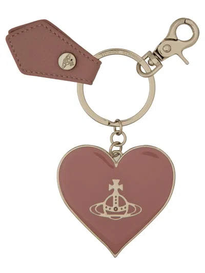 Vivienne Westwood Mirror Heart Orb Keyring In Pink