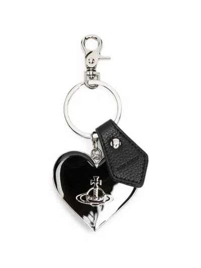 Vivienne Westwood Mirror Heart Orb Keyring In Black