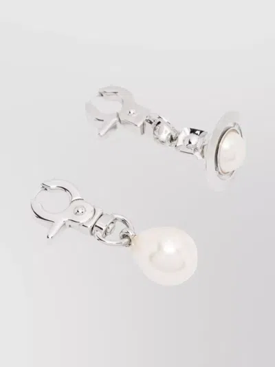 Vivienne Westwood Mismatched Drop Earrings Pearl Detail In White