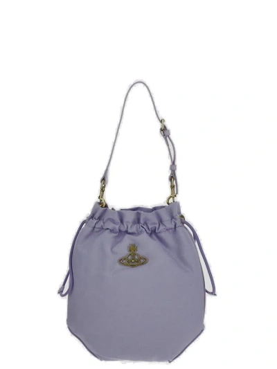 Vivienne Westwood Moire Drawstring Shoulder Bag In Purple