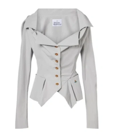 Vivienne Westwood Monday Pinstripe Peplum Cotton Shirt In Gray