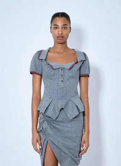 Vivienne Westwood Monday Striped Cotton Polo Shirt In Gray