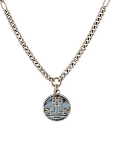 Pre-owned Vivienne Westwood Mother Of Pearl Man. Leon Pendant Necklace, 22" In Multi