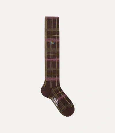 Vivienne Westwood Multicheck High Sock Multicheck Brown 9-11 Unisex