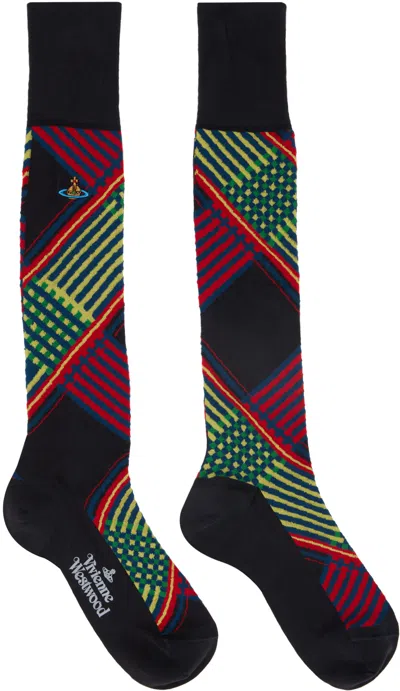 Vivienne Westwood Multicolor Combat Tartan Socks In Black