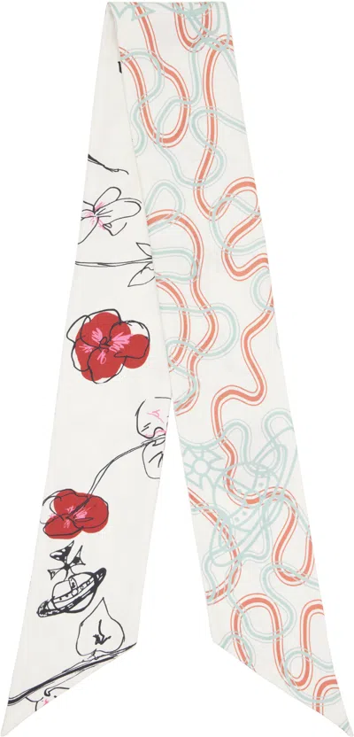 Vivienne Westwood Multicolor Flower & Orb Twilly Scarf In White