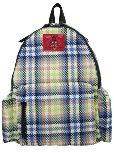 Vivienne Westwood Multicolor George Plaid Pattern Medium Backpack In Gray