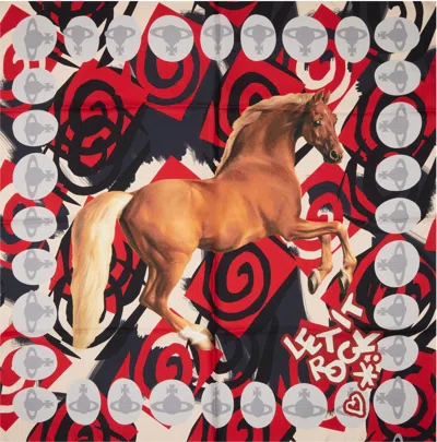 Vivienne Westwood Multicolor Horse Square Scarf In Red