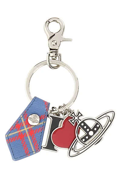 Vivienne Westwood Silver & Blue 'i Love Orb' Keychain In Multicoloured