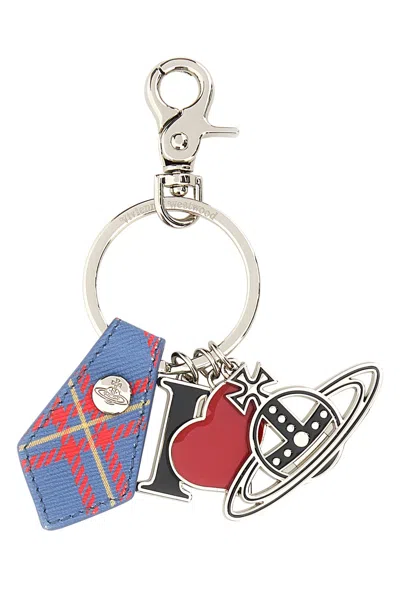 Vivienne Westwood Silver & Blue 'i Love Orb' Keychain In Multicoloured
