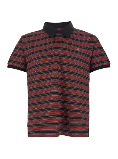 VIVIENNE WESTWOOD MULTICOLOR POLO SHIRT WITH ORB DECORATION ON THE CHEST AND ALL-OVER STRIPES MOTIF IN COTTON MAN