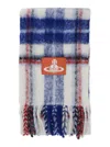 Vivienne Westwood Multicolor Scarf With Orb Patch On The Front And All-over Check Motif In Wool Unisex In Blue