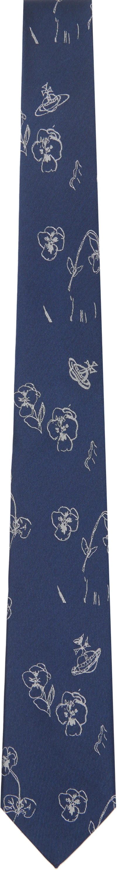 Vivienne Westwood Navy 7cm 'flower & Orb' Tie