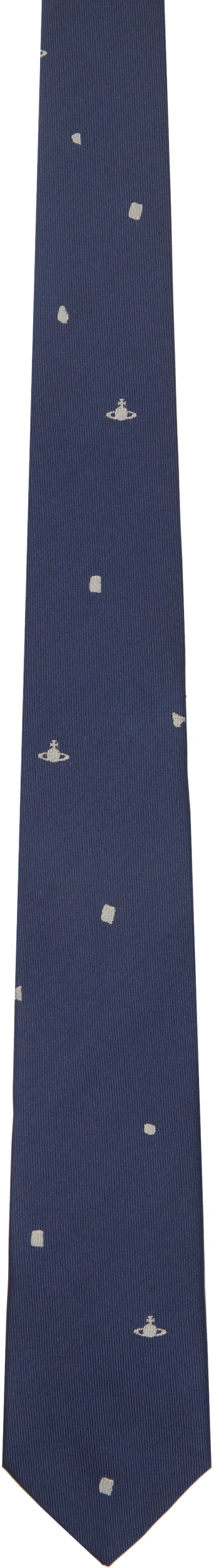 Vivienne Westwood Navy 7cm Silk Orb Tie In Blue