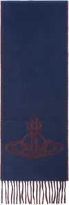 Vivienne Westwood Navy & Orange Single Orb Double Scarf In Aw24-k410
