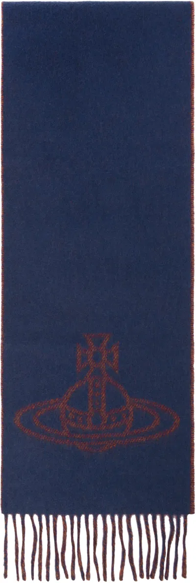 Vivienne Westwood Navy & Orange Single Orb Double Scarf In Aw24-k410