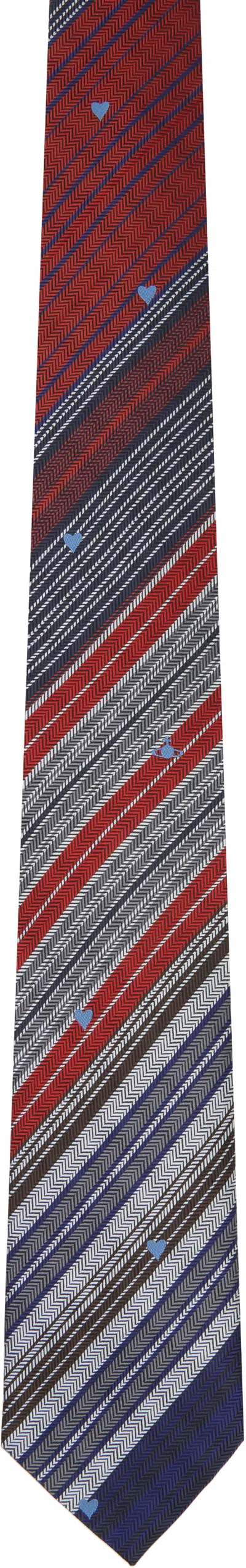 Vivienne Westwood Navy & Red 8.5cm Heart Stripes Tie In Brown