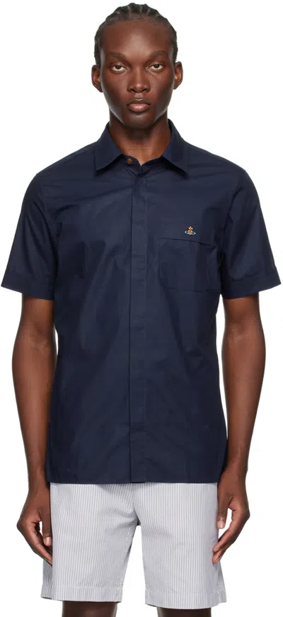 Vivienne Westwood Orb-logo Cotton Shirt In Aw24-navy