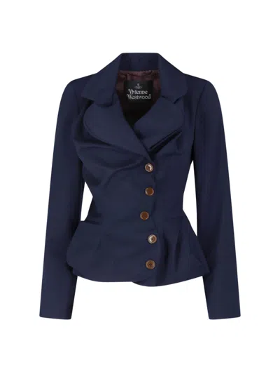 Vivienne Westwood Navy Drunken Tailored Virgin Wool Suit Jacket In Blue