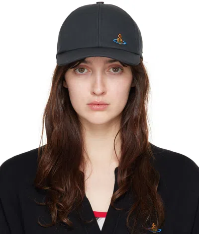 Vivienne Westwood Navy Embroidered Cap In K410 Navy Blue