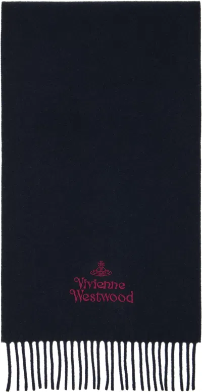 Vivienne Westwood Navy Embroidered Scarf In K410 Navy Blue