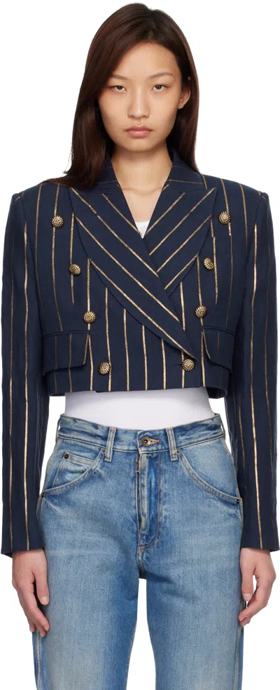 Vivienne Westwood Navy Long Sleeve Cut Off Blazer In Blue