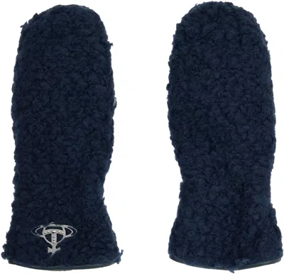 Vivienne Westwood Navy Poodle Boa Mitts In Blue