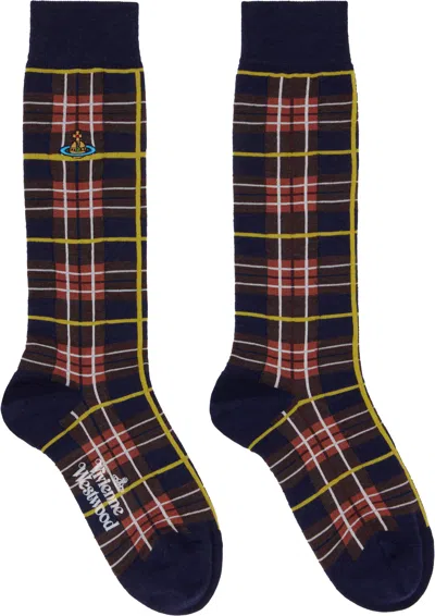 Vivienne Westwood Navy Tartan Socks In Aw24-k410