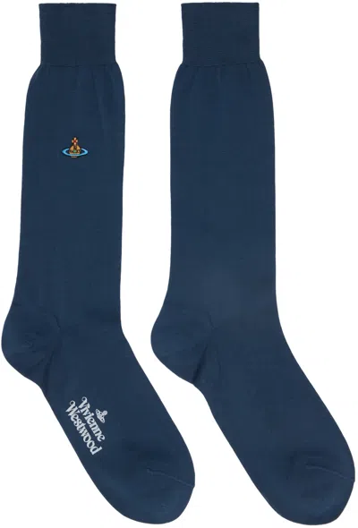 Vivienne Westwood Navy Uni Colour Plain Socks In Navy Blue