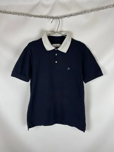Pre-owned Vivienne Westwood Navy White Collar Faded Polo Tee Shirt