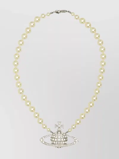 Vivienne Westwood Necklace Pearl Beads Silver-tone Pendant