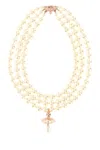 Vivienne Westwood Ivory Pearls Three Row Pearl Drop Choker In Gold