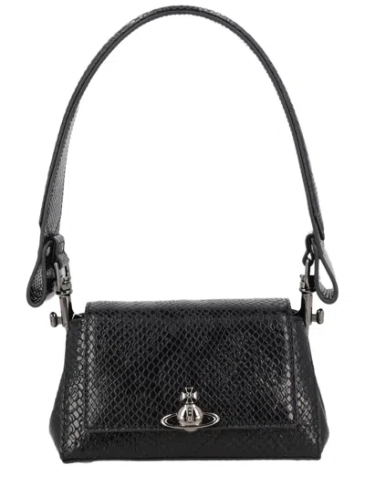Vivienne Westwood Neutrals Hazel Snakeskin Textured Calf Leather Shoulder Bag In Black