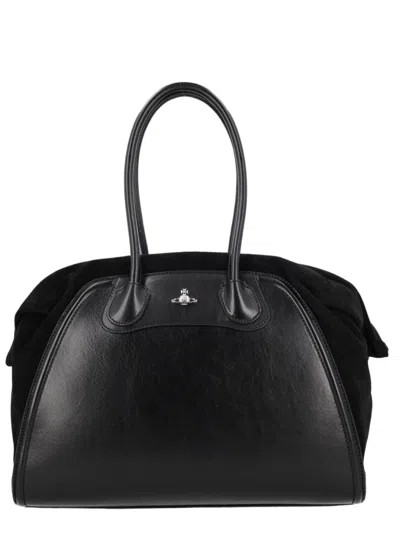 Vivienne Westwood Neutrals Shirley Holdall Structured Suede Handbag In Black