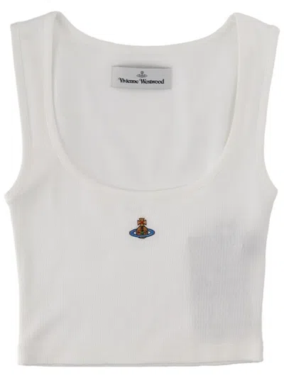 Vivienne Westwood Neutrals Slim Fit Ribbed Cropped Tank Top In White