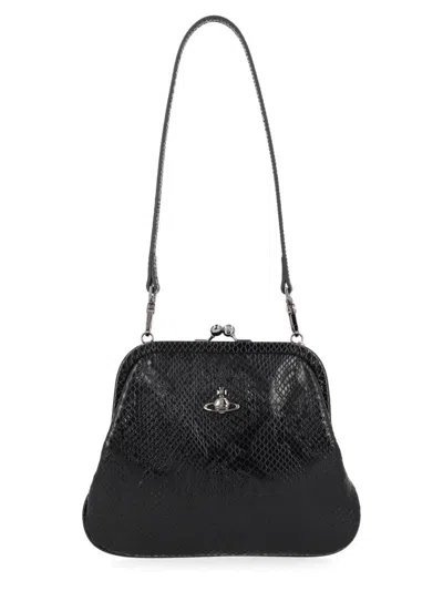 Vivienne Westwood Neutrals Vivienne's Snakeskin Leather Clutch Bag In Black