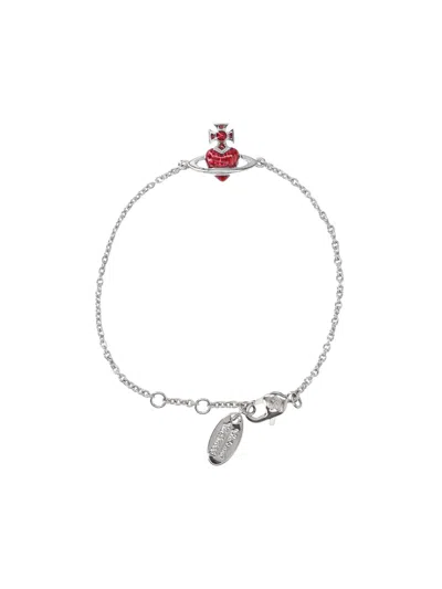 Vivienne Westwood 'new Diamante Heart' Bracelet In Silver