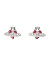 Vivienne Westwood New Diamante Heart Stud Earrings In Metallic