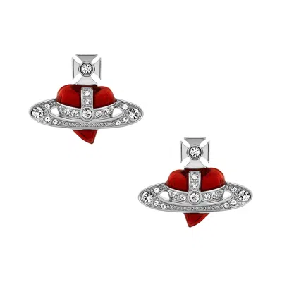 Pre-owned Vivienne Westwood New Diamante Heart Earrings 'crystal/indian Pink' | Women's Size Onesize