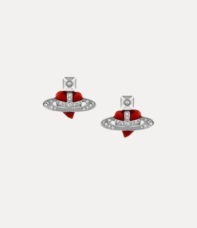 Vivienne Westwood New Diamante Heart Earrings In Red