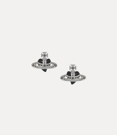 Vivienne Westwood New Diamante Heart Earrings Platinum-black-diamond-crystal-black-enamel Platinum-black-diamond-cryst In Silver