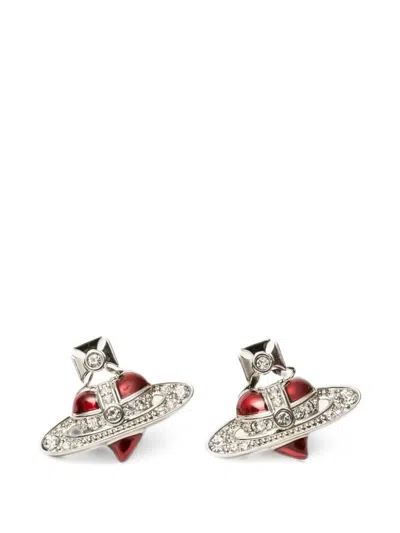 Vivienne Westwood New Diamante Heart Earrings In Silver