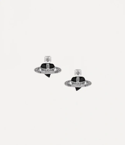 Vivienne Westwood New Diamante Heart Earrings Silver / Black Cubic Zirconia / Enamel Women