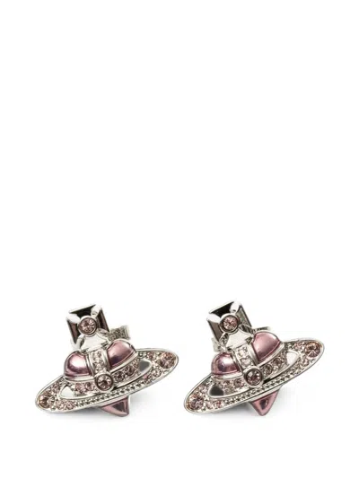 Vivienne Westwood New Diamante Heart Orb Stud Earrings In Silver