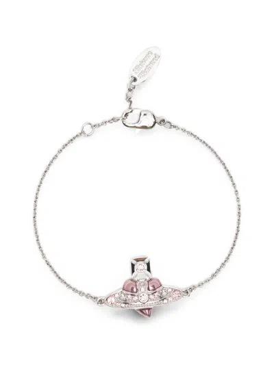 Vivienne Westwood New Diamante Heart Orb-plaque Bracelet In White