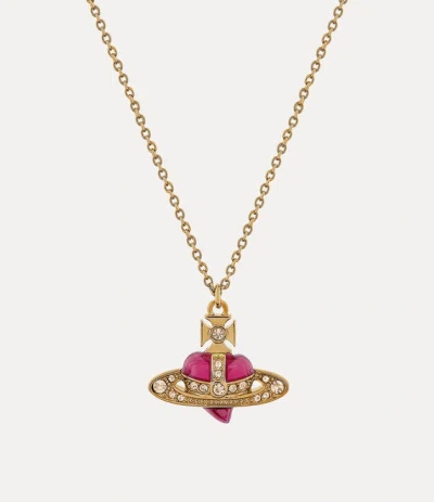 Vivienne Westwood New Diamante Heart Pendant Necklace Gold-light-gold-quartz-crystal-fuchsia-enamel Gold-light-gold-qu
