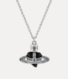 Vivienne Westwood New Diamante Heart Pendant Necklace Silver / Black Cubic Zirconia / Enamel Women In Silver / Black