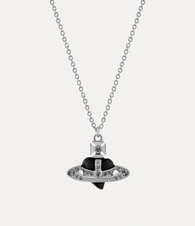 Vivienne Westwood New Diamante Heart Pendant Necklace Silverblackdiamond-crystal-black Brass Women